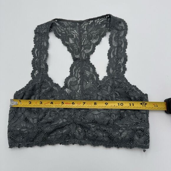 Gray Lace Racerback Bralette P/S Floral Mesh Stretch Viscose Spandex - Picture 4 of 5